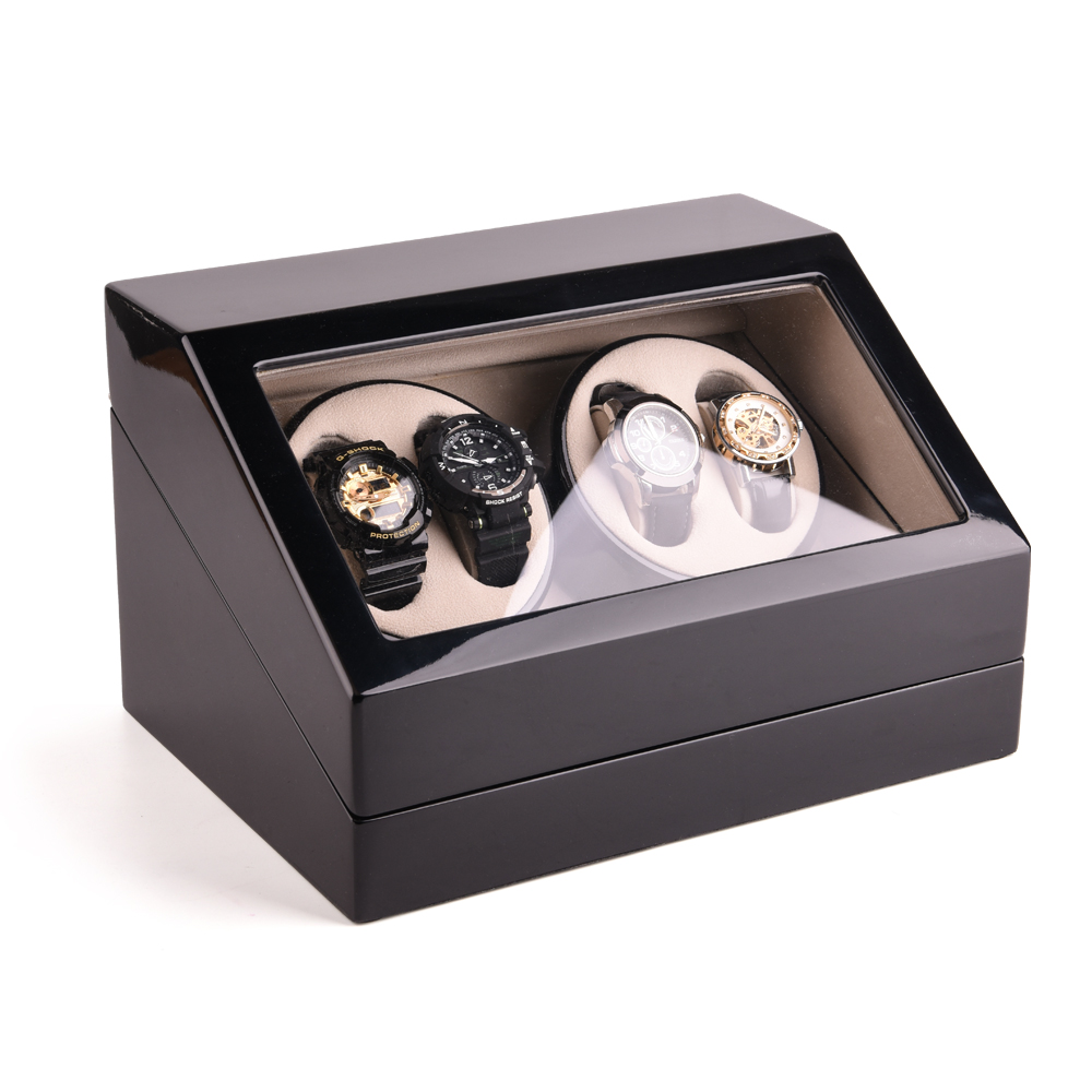 Automatic Watch Winder with 4 Quiet Running Motor Watch Winding Display+ 6 Flexible Watch Pillows