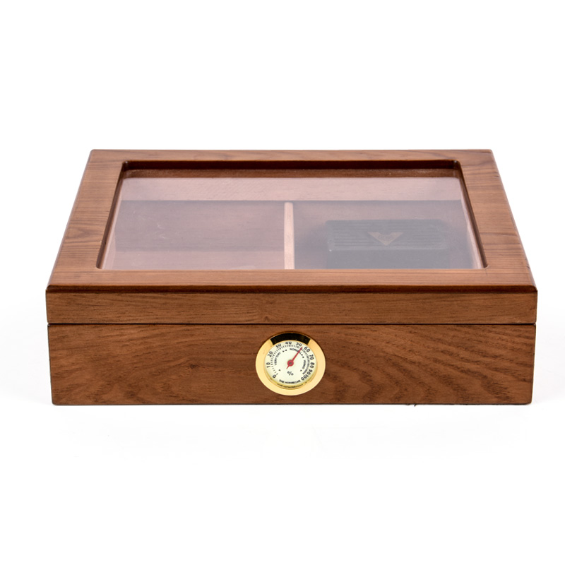 Glass Top Cigar Box with Hygrometer Humidifier