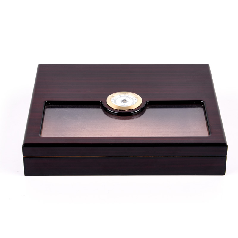 Glass Top Cigar Box with Hygrometer Humidifier